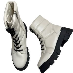Marc Fisher Women’s Amita 3 Ivory Cream & Black Chunky Lug Sole Booties Size 9.5